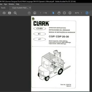 Clark Forklift P365 German Designed Truck Multi Language OM 610 Operator's Manual  - PDF DOWNLOAD