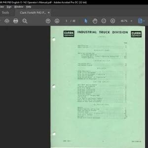 Clark Forklift P40 P60 English O 142 Operator's Manual - PDF DOWNLOAD