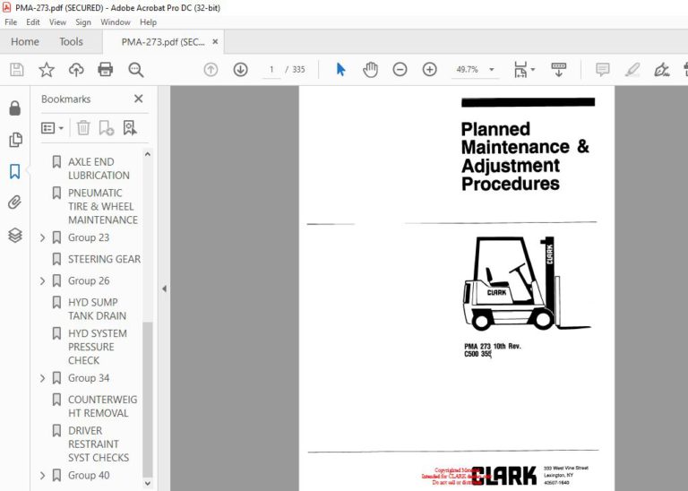 Clark Forklift PMA Th Rev C Planned Maintenance And