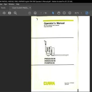 Clark Forklift PWD565, HWD565, P600, HWP600 English OM-568 Operator's Manual
