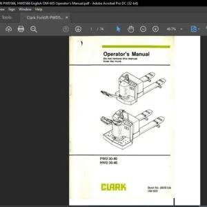 Clark Forklift PWD566, HWD566 English OM-605 Operator's Manual