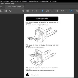 Clark Forklift PWX570, HWX570 English OM 781 Operator's Manual