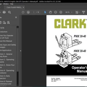 Clark Forklift PWX570, HWX570 English OM-878 Operator's Manual