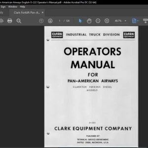 Clark Forklift Pan American Airways English O 222 Operator's Manual  - PDF DOWNLOAD