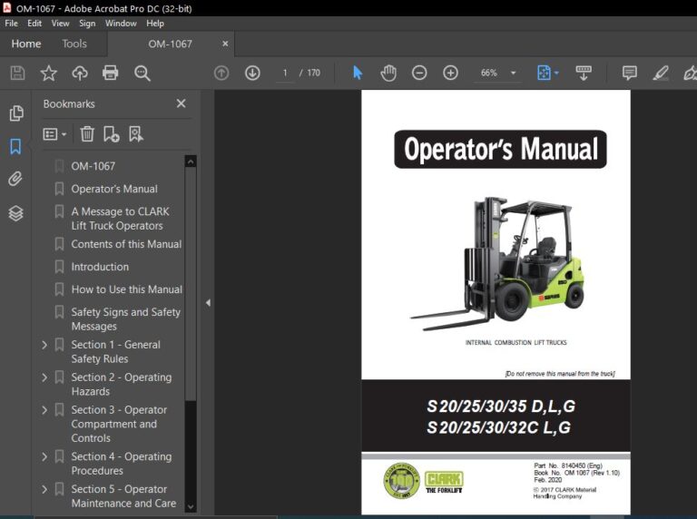 Clark Forklift S232, S232C English OM-1067 Operator's Manual ...