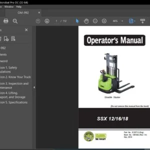 Clark Forklift SSX128 English OM-992 Operator's Manual