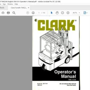 Clark Forklift TMG248 English OM-616 Operator's Manual