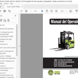 Clark Forklift TMX250, ECX360, GEX162, GEX230, GTX162 English OM-766 Operator's Manual