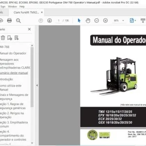 Clark Forklift TMX250, EPX162, ECX360. EPX360, GEX230 Portuguese OM-768 Operator's Manual