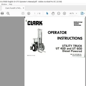 Clark Forklift UT40D & UT60D English OI-375 Operator's Manual