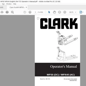 Clark Forklift WP30 WPX45 English OM-725 Operator's Manual