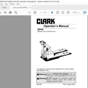 Clark Forklift WP45 English OM-698 Operator's Manual