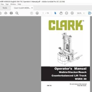Clark Forklift WSRX30 English OM-742 Operator's Manual
