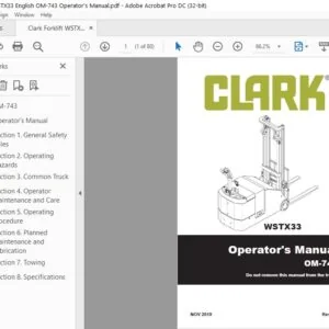 Clark Forklift WSTX33 English OM-743 Operator's Manual