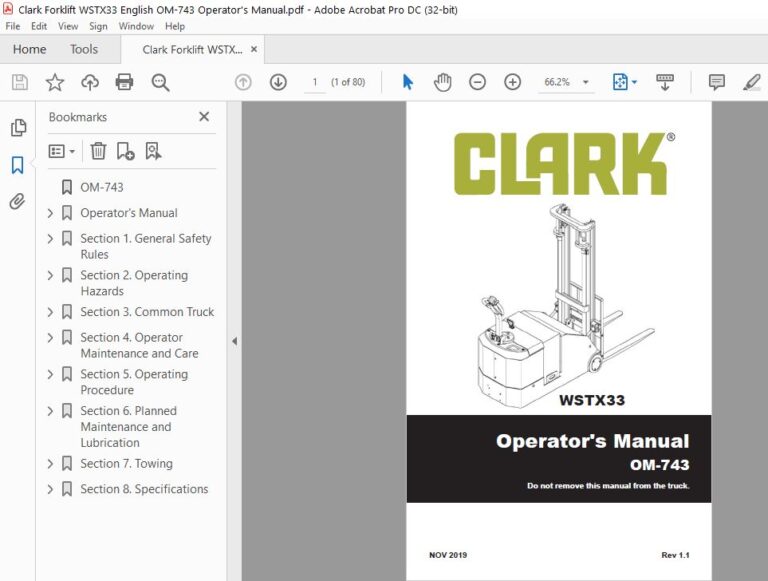 Clark Forklift WSTX33 English OM-743 Operator's Manual - HeyDownloads