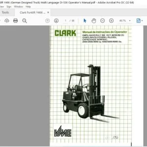 Clark Forklift Y466 (German Designed Truck) Multi Language OI-536 Operator's Manual