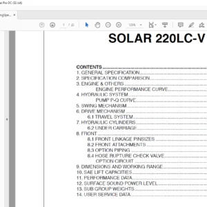 DAEWOO DOOSAN EXCAVATOR SOLAR 220LC-V engine specsheet Manual  - PDF DOWNLOAD