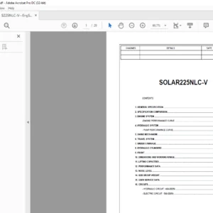 DAEWOO DOOSAN Excavator SOLAR225NLC-V engine specsheet manual  - PDF DOWNLOAD
