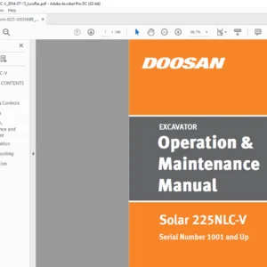 DAEWOO DOOSAN Excavator Solar 225NLC-V Operation & Maintenance Manual 022-00036BE - PDF DOWNLOAD