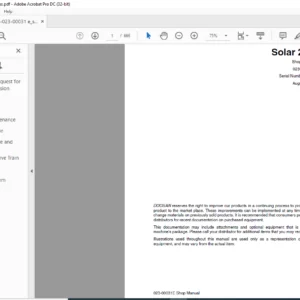 DAEWOO DOOSAN Excavator Solar 250LC-V Shop Manual 023-00031E  - PDF DOWNLOAD