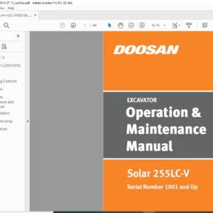 DAEWOO DOOSAN Excavator Solar 255LC-V Operation & Maintenance Manual Serial Number 1001 and Up  - PDF DOWNLOAD