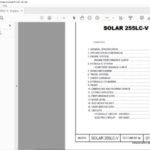 DAEWOO DOOSAN Excavator Solar 255LC-V engine specsheet manual  - PDF DOWNLOAD