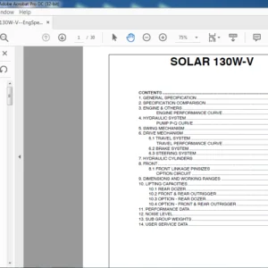 DAEWOO DOOSAN SOLAR130W V EXCAVATOR ENGINE SPECSHEET MANUAL - PDF DO9WNLOAD