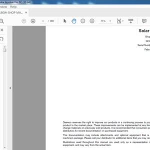 DAEWOO DOOSAN Solar 180W—V EXCAVATOR Shop MANUAL 023 00068E - PDF DOWNLOAD