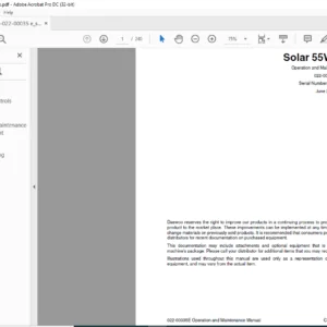 DAEWOO DOOSAN SOLAR 55W V PLUS Operation and Maintenance Manual 022-00035E  - PDF DOWNLOAD