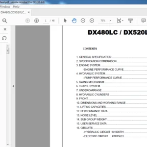 DOOSAN DX 480LC DX520LC ENGINE SPECSHEET MANUAL  - PDF DOWNLOAD