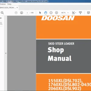 Daewoo Doosan 1550XL(DSL702) 1760XL(DSL802-D430) 2060XL(DSL902) Skid Steer Loader Shop Manual
