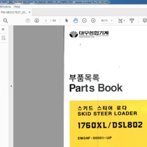 Daewoo Doosan 1760XL DSL802 Skid Steer Loader Parts Manual  - PDF DOWNLOAD