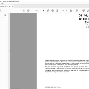Daewoo Doosan D1146 D1146T & D1146TI Excavator Diesel Engine Shop Manual - PDF DOWNLOAD