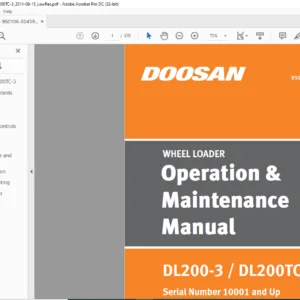 Daewoo Doosan DL200-3 DL200TC-3  Wheel Loader Operation & Maintenance Manual - PDF DOWNLOAD