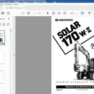 Daewoo Doosan Excavator Solar 170W-III Operation & Maintenance Manual  - PDF DOWNLOAD