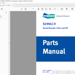 Daewoo Doosan Excavator Solar 290LC-V Parts Serial Number 1001 and UP Manual - PDF DOWNLOAD
