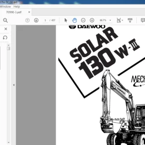 Daewoo Doosan Solar 130W-III Excavator Shop Manual 2023-7099E-1 - PDF DOWNLOAD