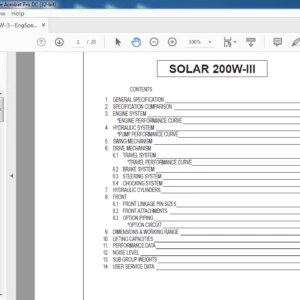 Daewoo Doosan Solar 200W-III Engine Specsheet Manual - PDF DOWNLOAD