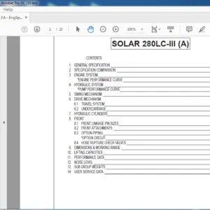 Daewoo Doosan Solar 280LC-III(A) Engine Specsheet Manual - PDF DOWNLOAD