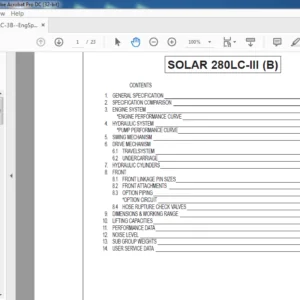 Daewoo Doosan Solar 280LC-III(B) Engine Specsheet Manual - PDF DOWNLOAD