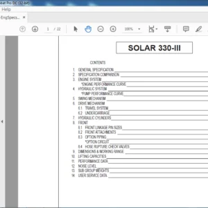 Daewoo Doosan Solar 330-III Engine Specsheet Manual - PDF DOWNLOAD