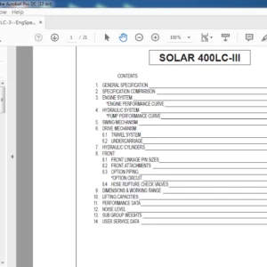 Daewoo Doosan Solar 400LC-III Engine Specsheet Manual - PDF DOWNLOAD