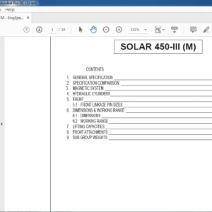 Daewoo Doosan Solar 450-III(M) Engine Specsheet Manual - PDF DOWNLOAD