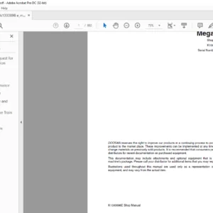 Daewoo Doosan Wheel Loader Mega 250-V Shop Manual K1000898E - PDF DOWNLOAD