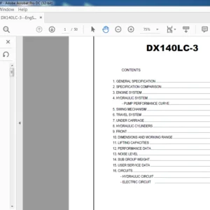 Doosan DX140LC-3 Engine Specsheet Manual - PDF DOWNLOAD