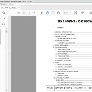 Doosan DX140W-3 DX160W-3 Engine Specsheet Manual - PDF DOWNLOAD