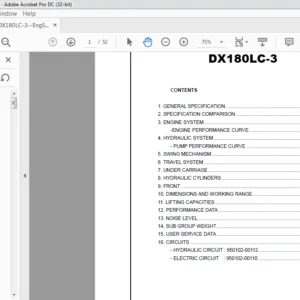 Doosan DX180LC-3 Engine Specsheet Manual - PDF DOWNLOAD