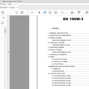 Doosan DX190W-3 Engine Specsheet Manual - PDF DOWNLOAD