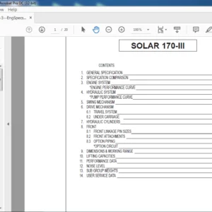 Doosan Excavator Solar 170-III Specsheet Manual - PDF DOWNLOAD