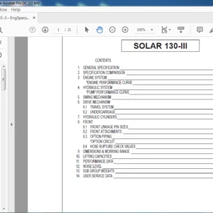 Doosan Solar 130-III Engine Specsheet Manual - PDF DOWNLOAD